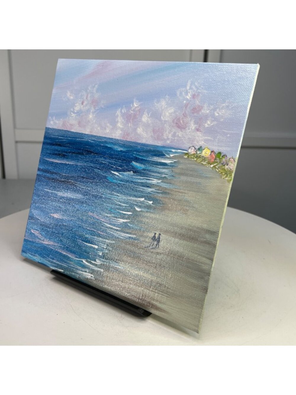 Beach All To Ourselves Seascape Acrylic Painting Ocean Wall Art 8"x8" Unframed - Picture 5 of 7